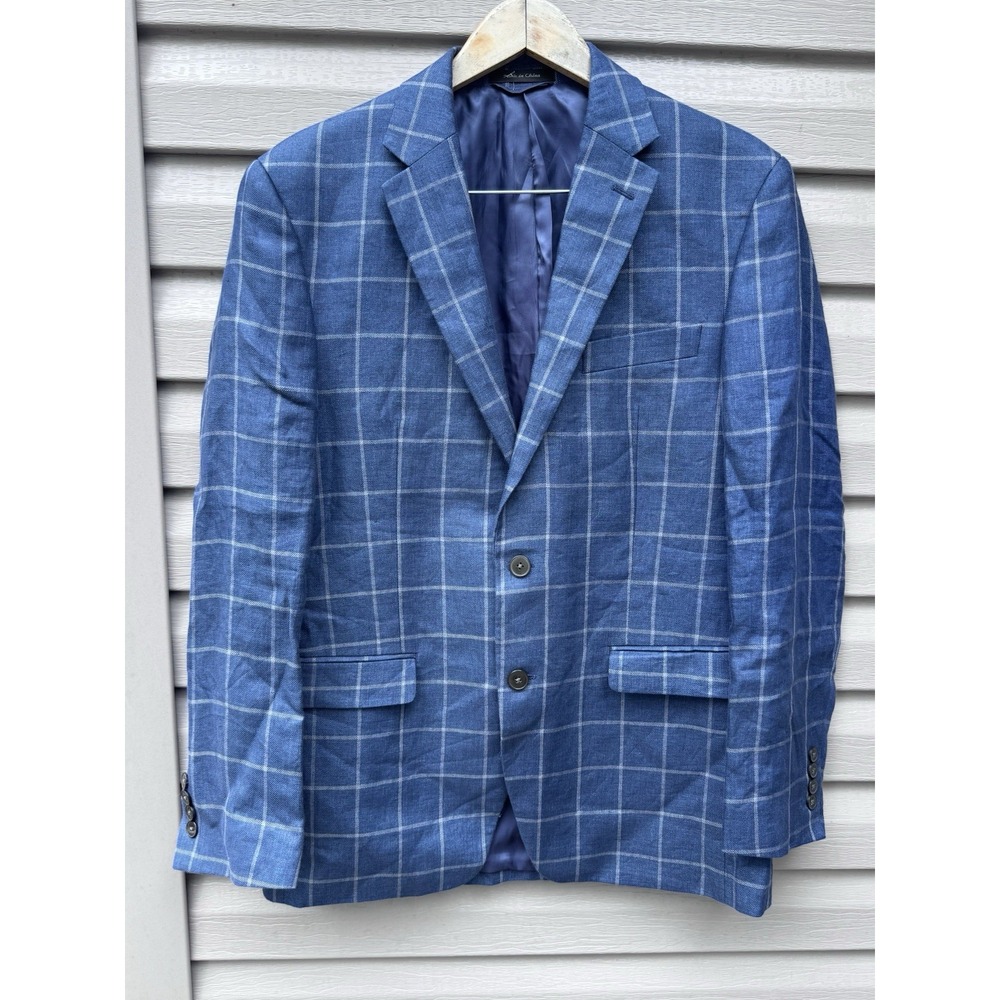 Ralph Lauren LRL Men's 100% Linen 2-Button Blazer Blue Windowpane Plaid • 38R